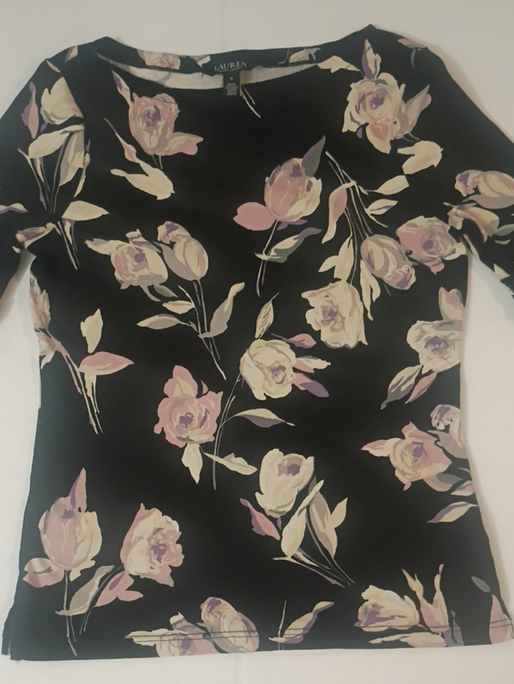 Ralph Lauren Black Floral Short Sleeve Crewneck Top